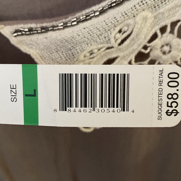 New Taupe Joseph A Lace and Hand Beaded Collar Tank Large - Picture 5 of 5